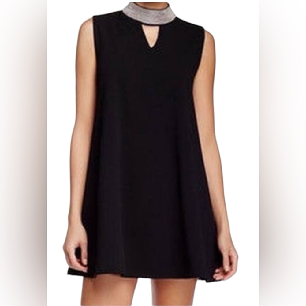 GRACIA NWT Black A line mini dress‎ w silver jewel neckline Size Small